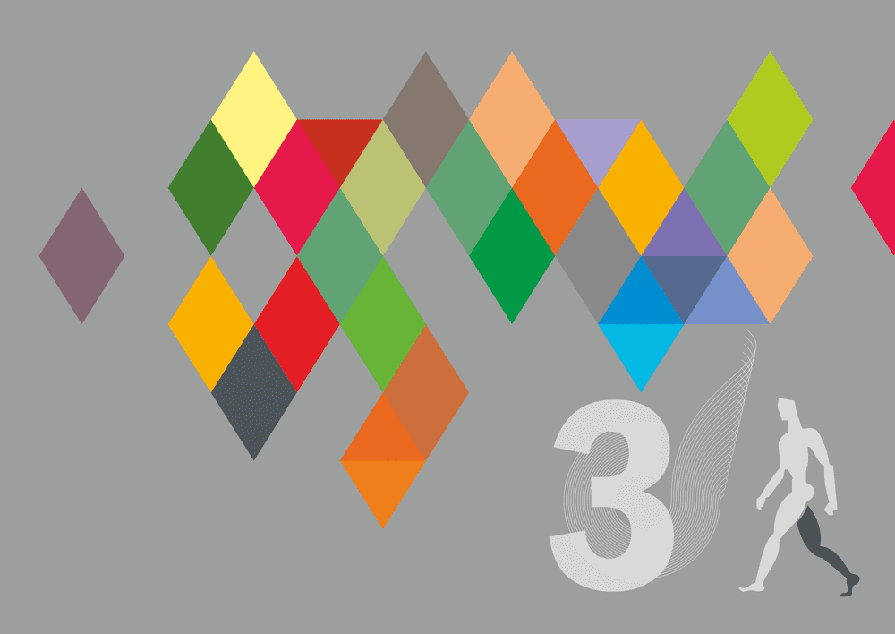 gray background with geometry patterns in different colors and number three and title number three