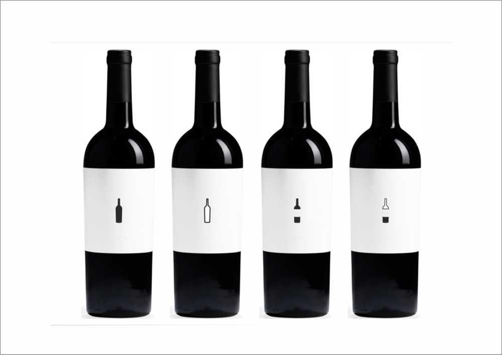 white background with four black and white bottles