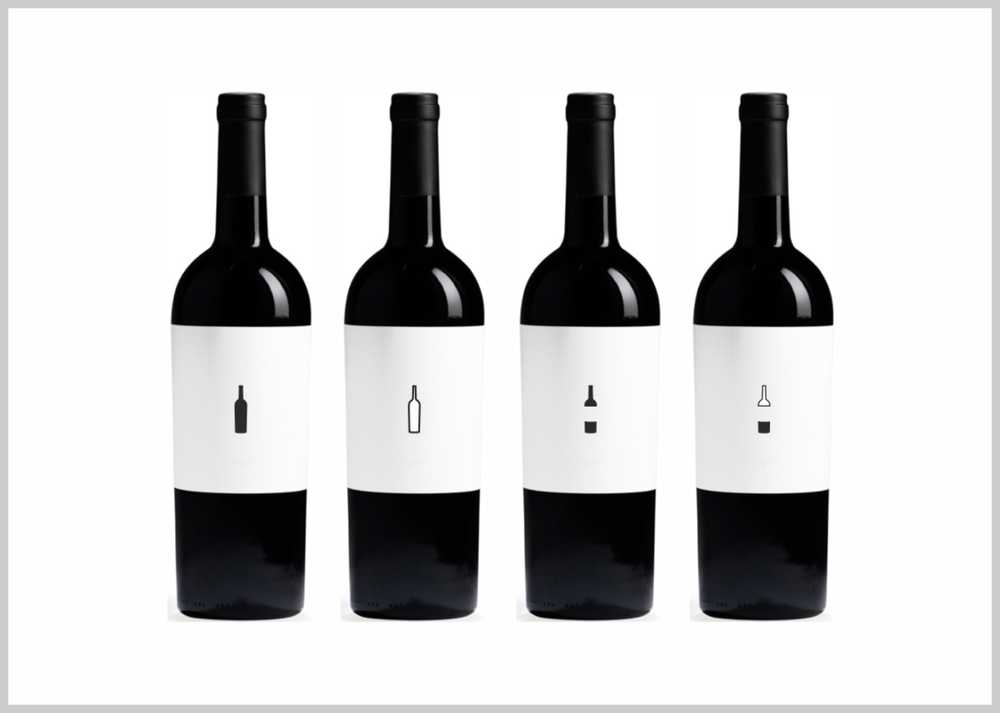 white background with four black and white bottles